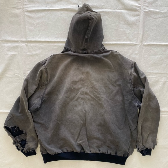 Vintage Thrashed Carhartt Charcoal Hooded Jacket Heavy Wear Extra Distressed - Picture 2 of 15